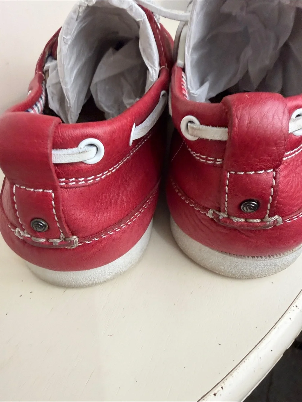 Rockport Men's Red Leather Boat Shoes with White Laces